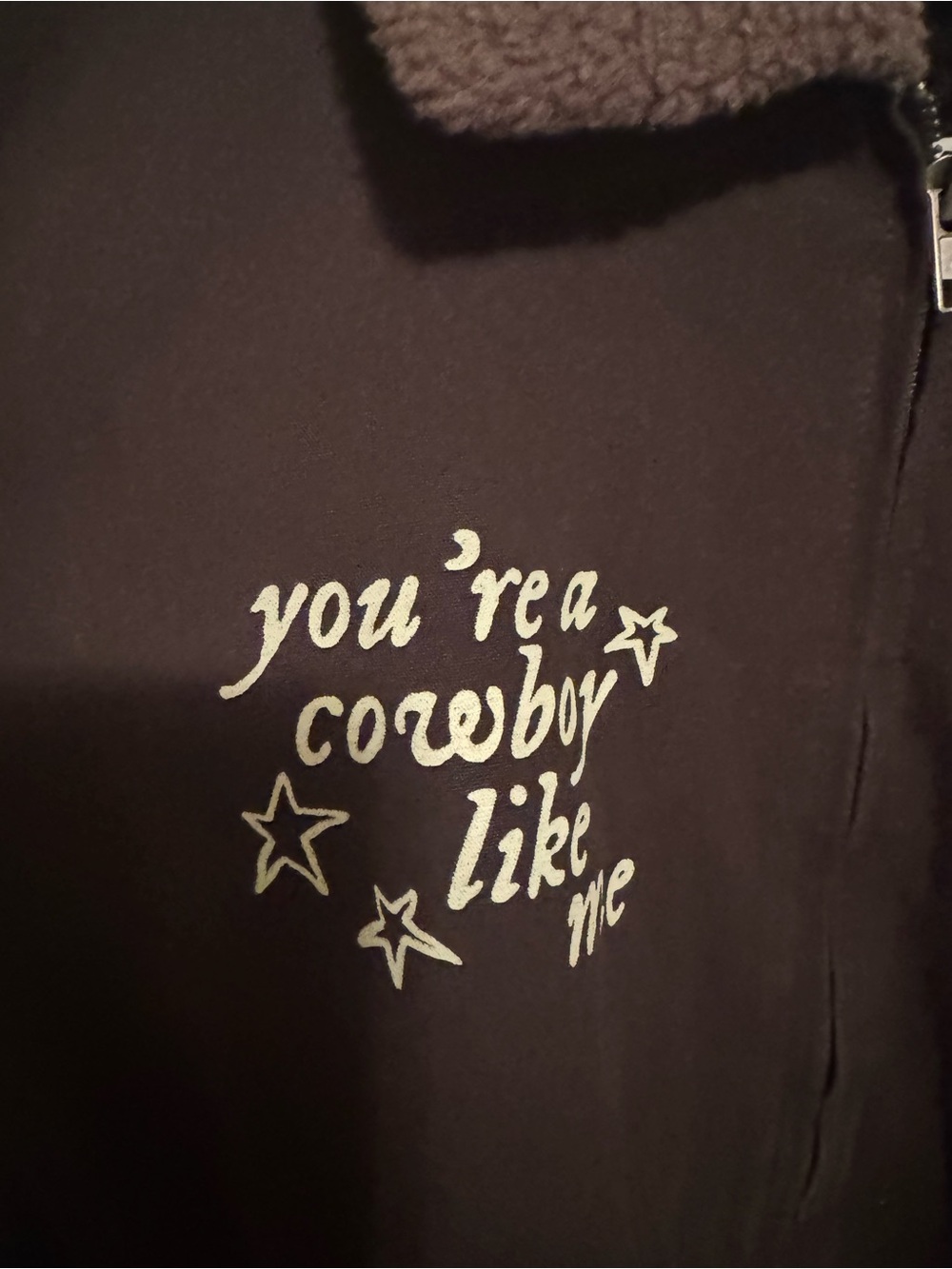 Taylor Swift Black Cowboy Like Me- Evermore Jacket with Gray Sherpa Collar - Picture 3 of 9